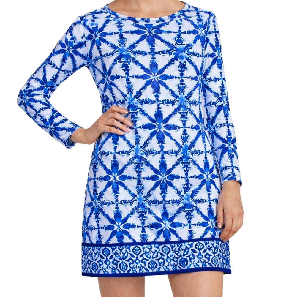 Michael Kors Blue Tile Print Shift Dress • Size Medium • LIKE NEW